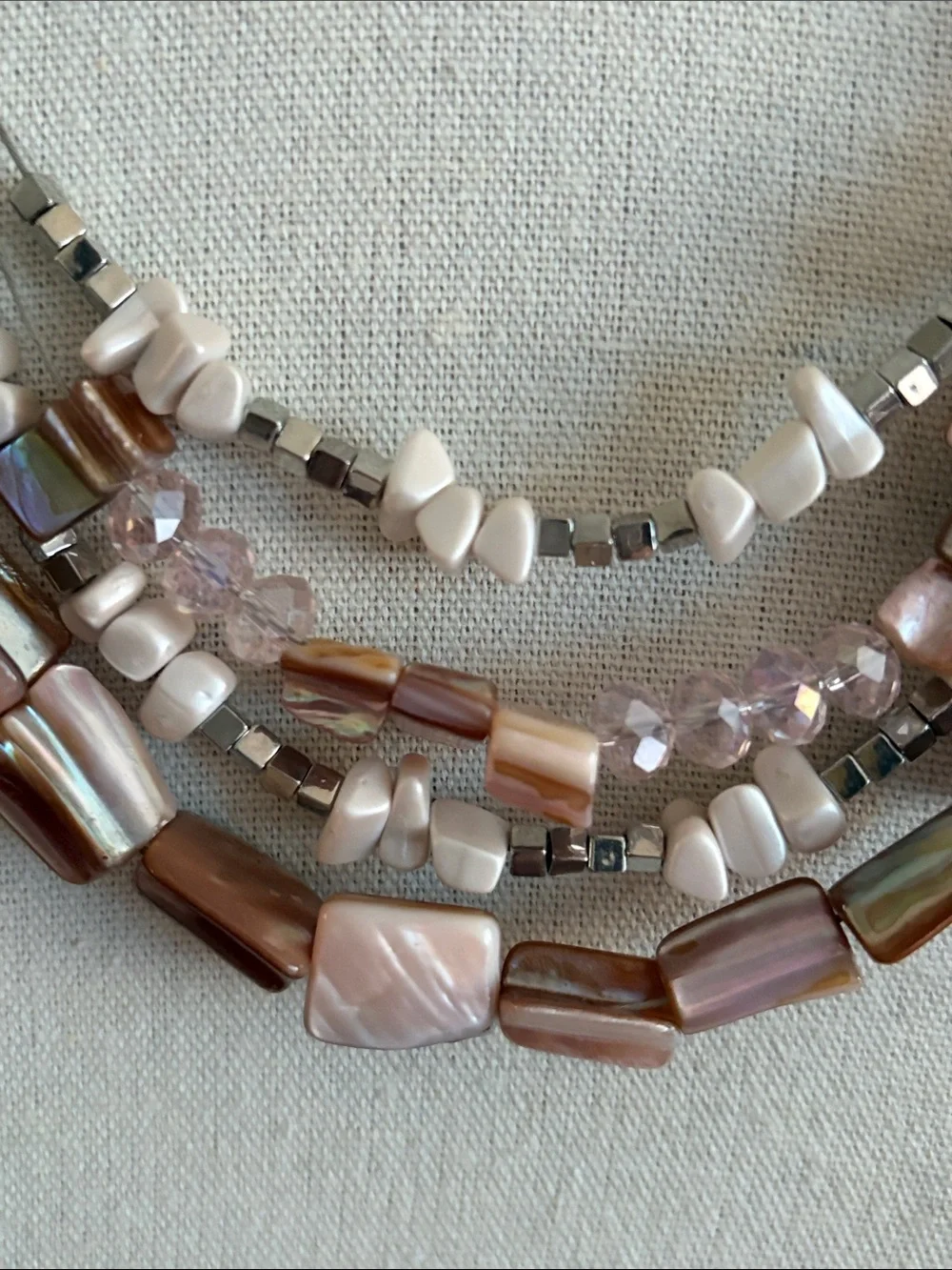 Multi-Strand Shell Glass Bead Necklace